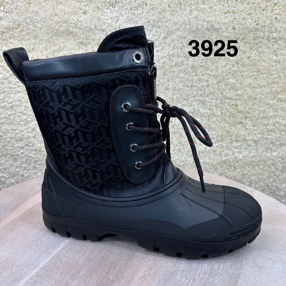 Tommy Hilfiger Womens Black Monogram Faux Fur Lined Duck Boots Size 8